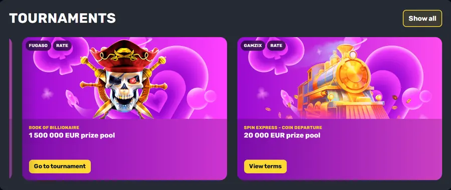 Tournaments with prize pools of 2,000 EUR and 2,500 EUR